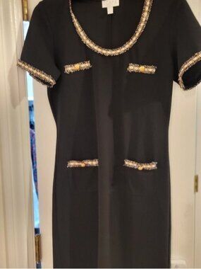 Scarpa Elegant Black Tweed-Trim Midi Dress by Escada